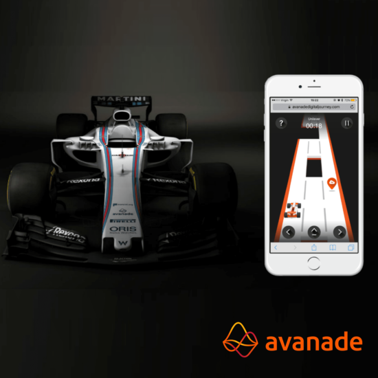 Avanade Williams Martini Formula 1 car with game screenshot on iPhone 7