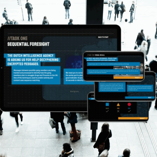 Uk Government agency recruitment game screenshots MacBook and iPhoneX